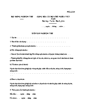 Biên bản nghiệm thu dự án đầu tư chăn nuôi - Nghị định 106/2024/NĐ-CP