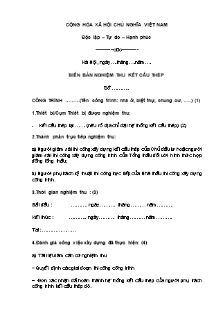 Biên bản Nghiệm thu kết cấu thép