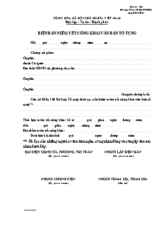 Biên bản niêm yết công khai văn bản tố tụng - Thông tư 119/2021/TT-BCA