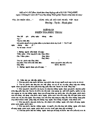 Biên bản Phiên tòa Phúc thẩm vụ án hành chính - Nghị quyết 02/2017/NQ-HĐTP