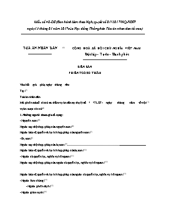 Biên bản phiên tòa sơ thẩm vụ án dân sự - Nghị quyết 01/2017/NQ-HĐTP