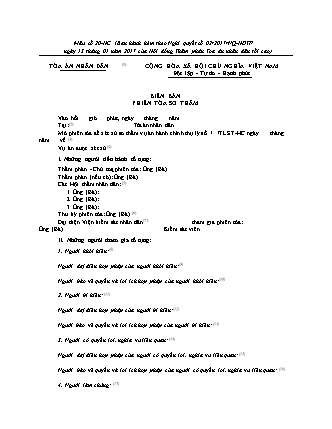 Biên bản Phiên tòa sơ thẩm vụ án hành chính - Nghị quyết 02/2017/NQ-HĐTP