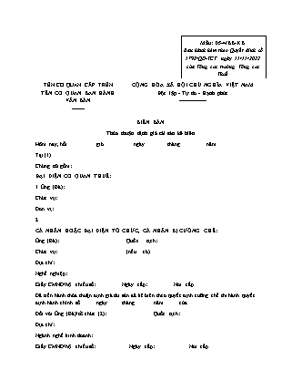 Biên bản Thỏa thuận định giá tài sản kê biên - Quyết định 1795/QĐ-TCT