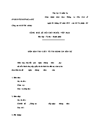Biên bản thu giấy tờ thi hành án dân sự - Thông tư liên tịch 07/2013/TTLT-BTP-BCA-BTC