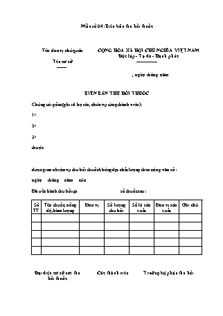 Biên bản thu hồi thuốc - Thông tư 30/2025/TT-BYT