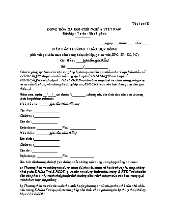 Biên bản Thương thảo Hợp đồng (Đối với gói thầu mua sắm hàng hóa, xây lắp, phi tư vấn, EPC, EP, EC, PC)