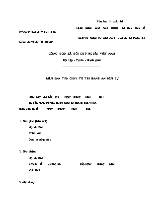 Biên bản trả giấy tờ thi hành án dân sự - Thông tư liên tịch 07/2013/TTLT-BTP-BCA-BTC