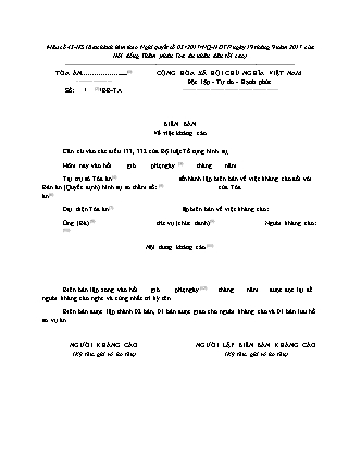 Biên bản về việc kháng cáo - Nghị quyết 05/2017/NQ-HĐTP