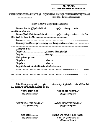 Biên bản về việc thi hành án (Văn phòng thừa phát lại) - Thông tư 05/2020/TT-BTP