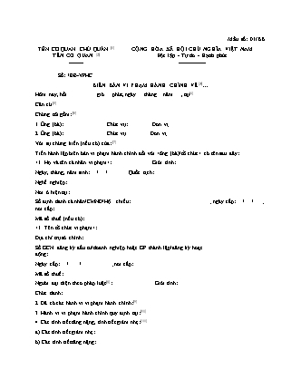 Biên bản Vi phạm hành chính trong lĩnh vực thuế, hóa đơn - Nghị định 125/2020/NĐ-CP
