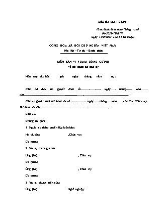 Biên bản vi phạm hành chính về thi hành án dân sự - Thông tư 04/2023/TT-BTP