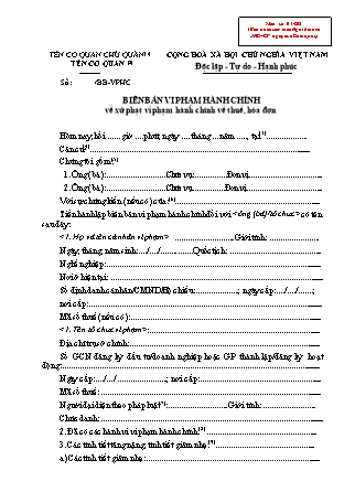 Biên bản Vi phạm hành chính về xử phạt vi phạm hành chính về thuế, hóa đơn