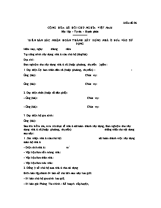 Biên bản Xác nhận hoàn thành xây dựng nhà ở đưa vào sử dụng - Nghị định 131/2021/NĐ-CP