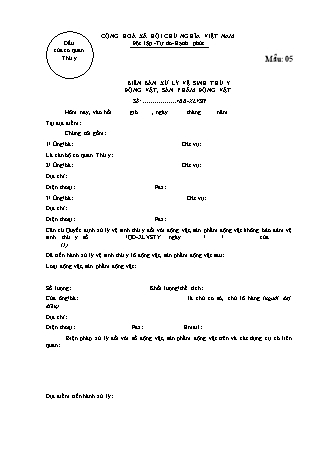 Biên bản Xử lý Vệ sinh Thú y Động vật, Sản phẩm Động vật - Thông tư 09/2016/TT-BNNPTNT