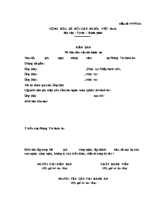 Biên bản yêu cầu thi hành án dân sự - Thông tư 96/2016/TT-BQP