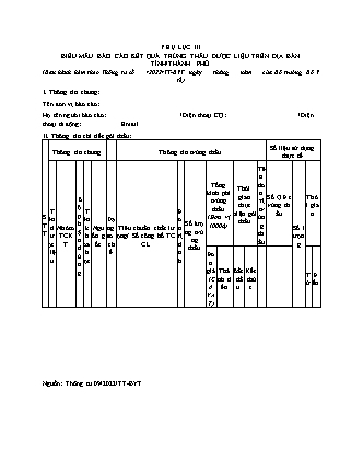 Biểu mẫu Báo cáo kết quả trúng thầu dược liệu trên địa bàn tỉnh Thành phố - Thông tư 09/2022/TT-BYT
