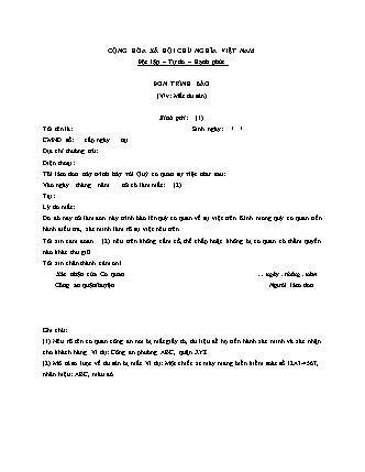 Đơn trình báo mất tài sản - Thông tư liên tịch 01/2017/TTLT-BCA-BQP-BTC-BNN&PTNT-VKSNDTC