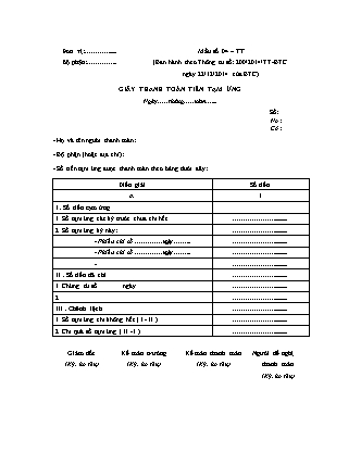 Mẫu Giấy thanh toán tiền tạm ứng 04-TT - Thông tư 200/2014/TT-BTC