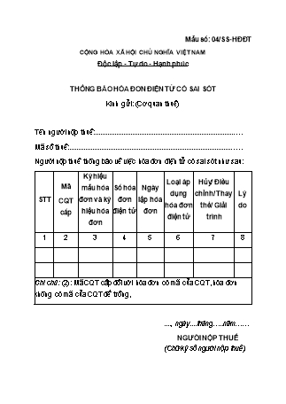 Thông báo Hóa đơn điện tử có sai sót