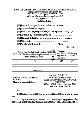 Bảng kê chi tiết số tiền nộp thuế của tổ chức quản lý nền tảng thương mại điện tử - Mẫu 01-BKNT-TMĐT - Nghị định số 117-2025-NĐ-CP