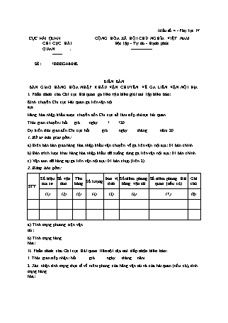 Biên bản bàn giao hàng hóa nhập khẩu vận chuyển về ga liên vận nội địa - Thông tư 50-2018-TT-BTC