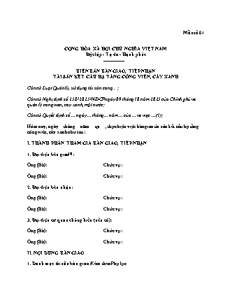 Biên bản bàn giao, tiếp nhận tài sản kết cấu hạ tầng công viên, cây xanh - Thông tư 67-2025-TT-BXD
