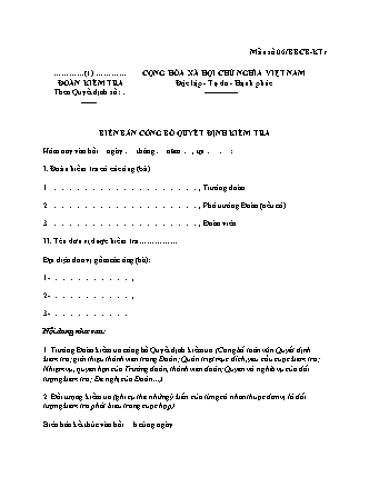 Biên bản công bố quyết định kiểm tra (Hải quan) - Mẫu số 06-BBCB-KTr - Quyết định 1086-QĐ-TCHQ
