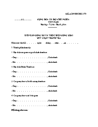 Biên bản công bố và thực hiện công khai kết luận thanh tra (Hải quan) - Mẫu số 09-BBCBKL-TTr - Quyết định 4129-QĐ-TCHQ