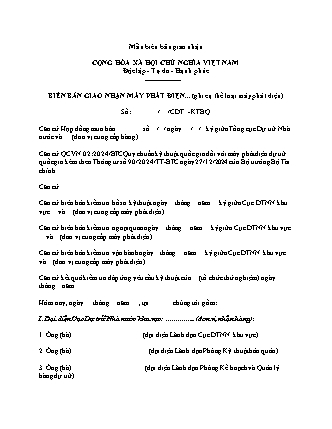 Biên bản giao nhận máy phát điện - Thông tư 90-2024-TT-BTC