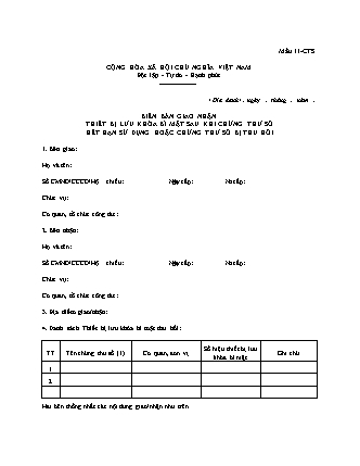 Biên bản Giao nhận thiết bị lưu khóa bí mật khi chứng thư số hết hạn sử dụng hoặc chứng thư số bị thu hồi - Quyết định 1166-QĐ-BHXH