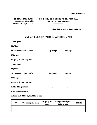 Biên bản giao, nhận thiết bị lưu khóa bí mật - Mẫu 09-BM-CTS - Quyết định 1862-QĐ-TCT