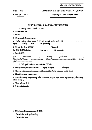 Biên bản khảo sát doanh thu cá nhân kinh doanh - Mẫu số 03-3-QTr–CNKD - Quyết định 2371-QĐ-TCT