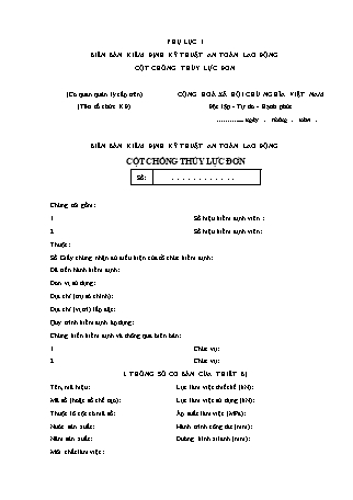 Biên bản kiểm định kỹ thuật an toàn lao động cột chống thủy lực đơn - Thông tư 10-2017-TT-BCT