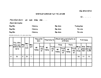 Biên bản kiểm kê vật tư, ấn chỉ (Hải quan) - Mẫu BK02-QTAC - Quyết định 4281-QĐ-TCHQ