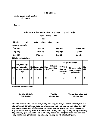 Biên bản kiểm nhận công cụ, dụng cụ, vật liệu là tài liệu pháp lý -Thông tư 35-2019-TT-NHNN