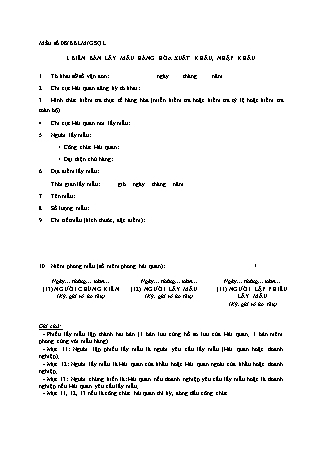 Biên bản lấy mẫu hàng hóa xuất khẩu, nhập khẩu - Mẫu số 08-BBLM-GSQL - Thông tư 39-2018-TT-BT