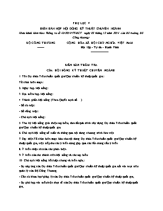 Biên bản thẩm tra của hội đồng kỹ thuật chuyên ngành -Thông tư 46-2014-TT-BCT