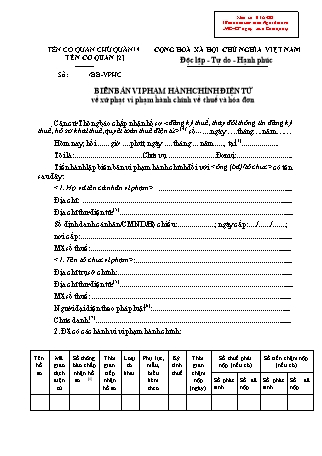 Biên bản vi phạm hành chính điện tử về xử phạt vi phạm hành chính về thuế và hóa đơn - Mẫu số 01A-BB