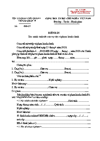 Biên bản xác minh tình tiết của vụ việc vi phạm hành chính (về thuế và hóa đơn) - Mẫu số 03-BB