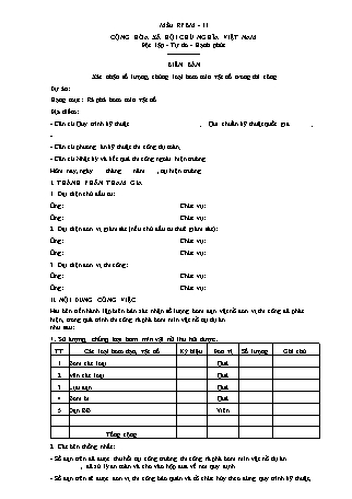 Biên bản xác nhận số lượng, chủng loại bom mìn vật nổ trong thi công - Mẫu RPBM - 11 - Thông tư 121-2021-TT-BQP