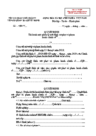 Quyết định Thi hành một phần Quyết định xử phạt vi phạm hành chính (về thuế và hóa đơn) - Mẫu số 03-QĐ