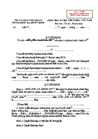 Quyết định Về việc miễn phần còn lại-toàn bộ tiền phạt vi phạm hành chính (về thuế và hóa đơn) - Mẫu số 05-QĐ