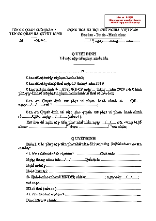 Quyết định Về việc nộp tiền phạt nhiều lần (thuế và hóa đơn) - Mẫu số 04-QĐ