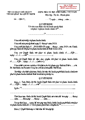 Quyết định Về việc tạm đình chỉ thi hành quyết định xử phạt vi phạm hành chính (thuế và hóa đơn) - Mẫu số 07-QĐ