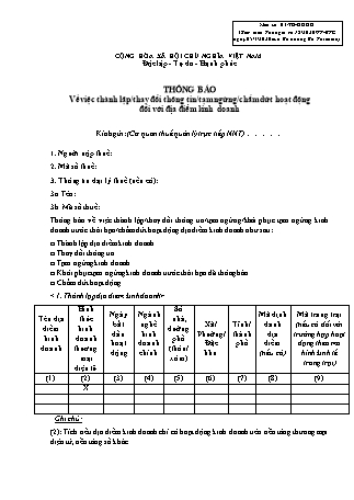 Thông báo thành lập-thay đổi-tạm ngừng-chấm dứt hoạt động địa điểm kinh doanh của hộ kinh doanh - Mẫu số 01-TB-ĐĐKD-Thông tư 18-2026-TT-BTC