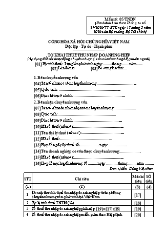 Tờ khai thuế thu nhập doanh nghiệp (Chuyển nhượng vốn của doanh nghiệp nước ngoài) - Mẫu số 05-TNDN - Thông tư 21-2026-TT-BTC