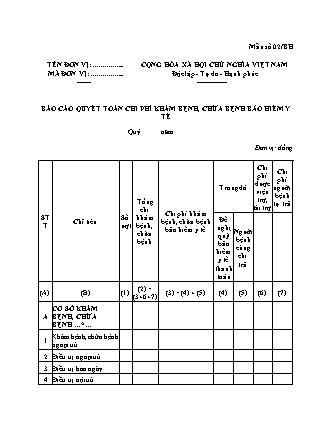 Báo cáo quyết toán chi phí khám bệnh, chữa bệnh bảo hiểm y tế - Mẫu số 02-BH - Thông tư 12-2026-TT-BTC