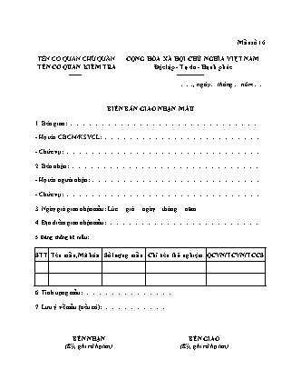 Biên bản giao nhận mẫu - Nghị định 37-2026-NĐ-CP
