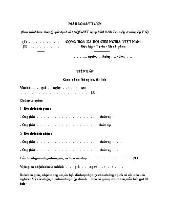 Biên bản giao nhận thông tin, tài liệu (Y tế) - Mẫu số 08TTr-KN - Quyết định 55-QĐ-BYT