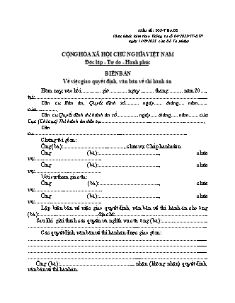 Biên bản giao quyết định và văn bản thi hành án - Mẫu số D35-THADS - Thông tư 04-2023-TT-BTP